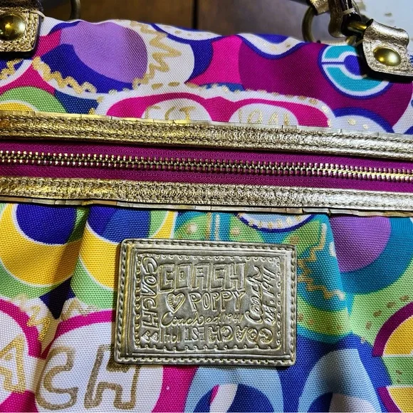 Coach 2010 Poppy Graffiti Tote Bag with Gold Accents - Picture 3 of 13